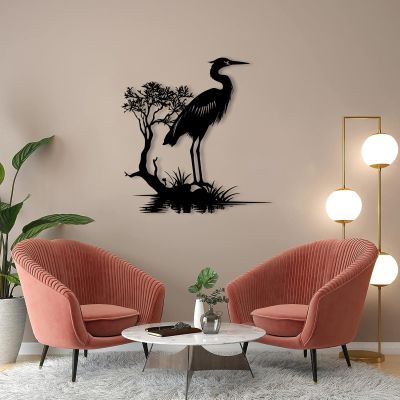 Aportif Metal Cranes Wall Art, Metal Bird Wall Art, Cranes Bird Art Wall Decor, Birds Sign, Boho Decorations, Bathroom Wall Decor (Black, 18 x 17 in / 47 x 45 cm)