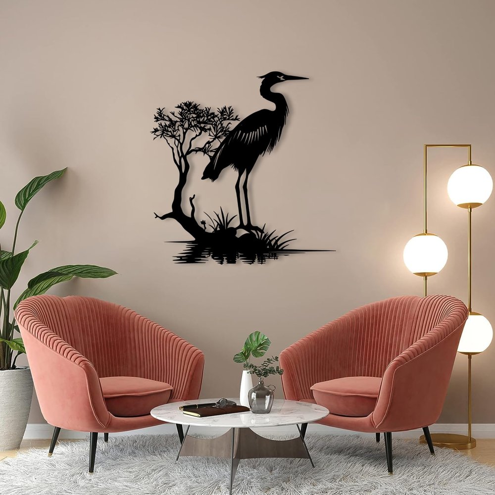 Aportif Metal Cranes Wall Art, Metal Bird Wall Art, Cranes Bird Art Wall Decor, Birds Sign, Boho Decorations, Bathroom Wall Decor (Black, 18 x 17 in / 47 x 45 cm)