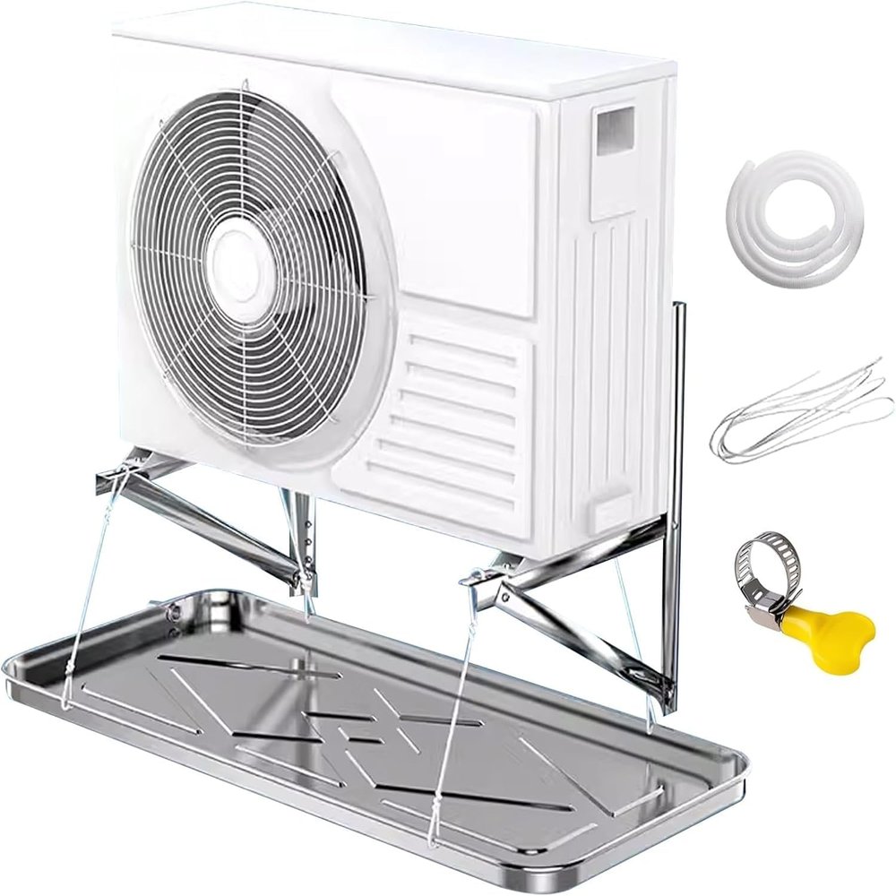 YONGYILI Air Conditioner Condensate Drain Pan, Outdoor Stainless Steel Universal Ac Drip Cushion Water Collecting Drainage Pan with Drain Kit, for Window Ac and Mini Split Units(93x44cm,5m water pipe)