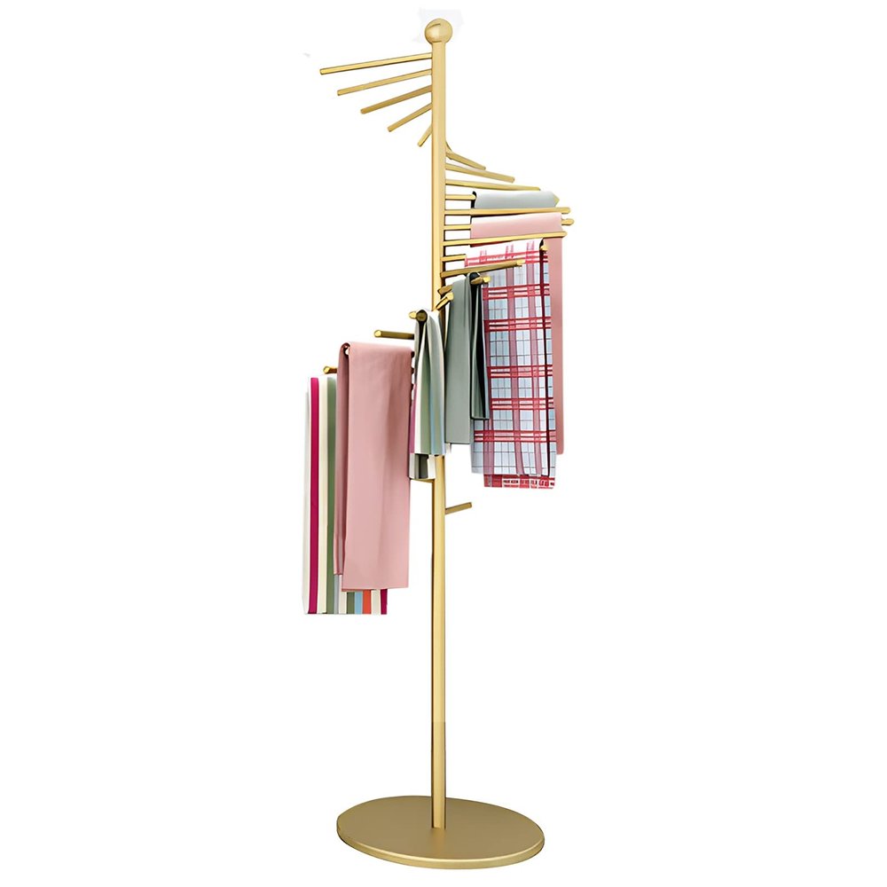 JYDQM Organizer Holder Home Floor Standing Scarf Holder Organizer Large Capacity, Gold Spiral Design Multi-Purpose Storage Display Stand Rack for Ilk Scarf/Cloth/Wrapping Paper(150cm)