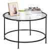 26 Inch Modern Round Tempered Glass Coffee Table,Sofa Center Tea Table,Modern Industrial Cocktail Clear Coffee Table,with Metal Legs,for Home Office Living Room Guest Reception Room (Black) view 1