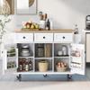 3 Tier Kitchen Cart,White Kitchen Cart With Drop-Leaf ,Big Kitchen Island With Storage Racks,Cabinet Door ,Kitchen Island On 5 Wheels With Storage Cabinet And 3 Drawers For Dinning Room (White) view 1
