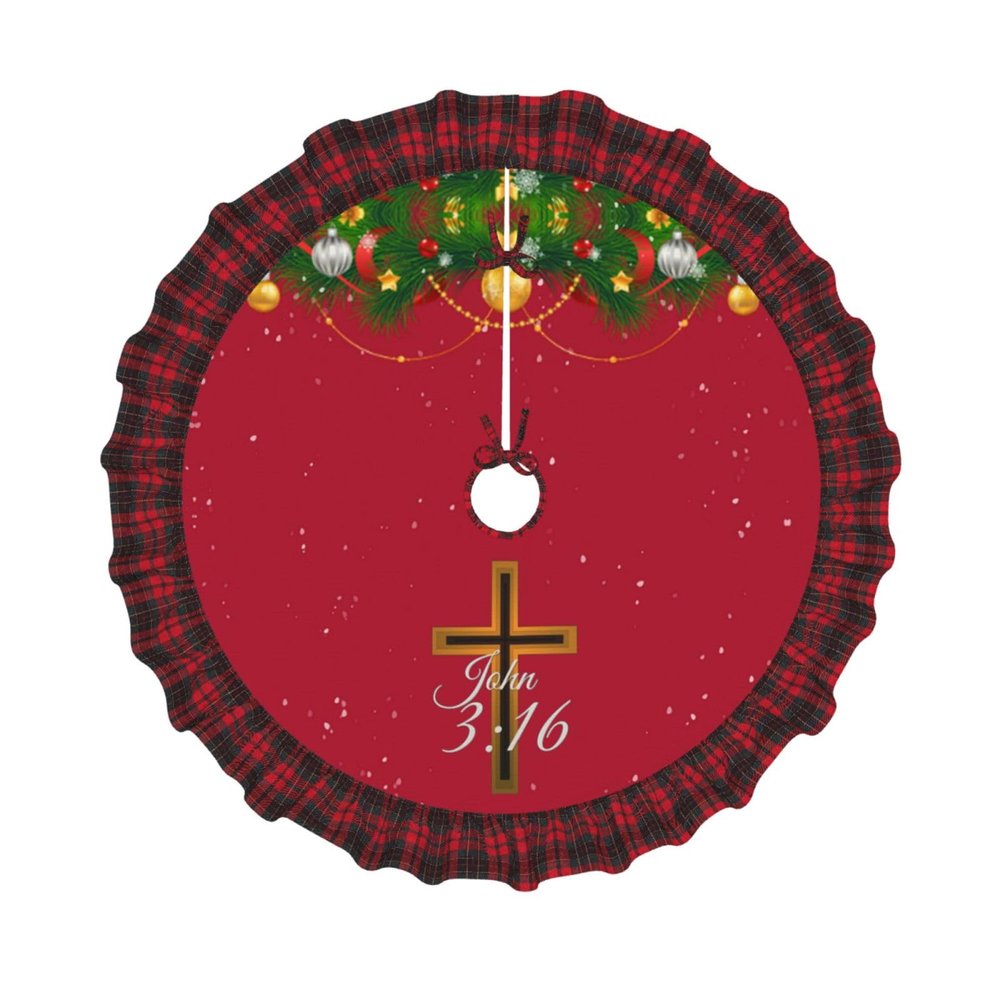 Religious Cross John 3-16 Christmas Tree Skirt Multi-Size Christmas Festive Party Decorations