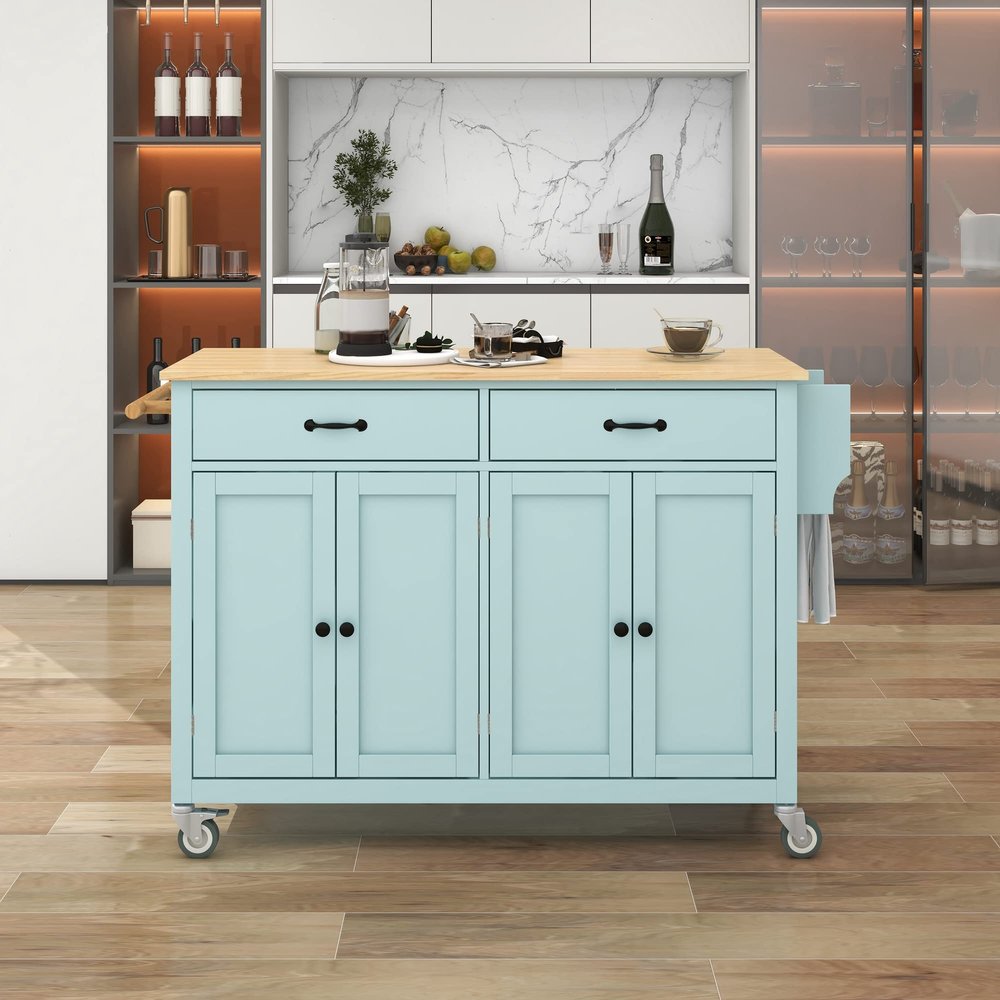 Kitchen Cart Island,Black Kitchen Carts With Storage,Kitchen Carts With Two Locking Wheels, Kitchen Island With 4 Door Cabinets And 2 Spacious Drawers,Adjustable BaffleSuit For Kitchen (Mint Green)