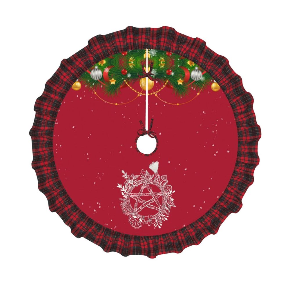 NJHGHHRT Goth Pentacle Wreath Wicca Witch Pagan Christmas Tree Skirt Multi-Size Christmas Festive Party Decorations, Black