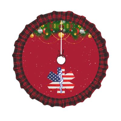 EMS Star of Life EMT Paramedic Medic American Flag Christmas Tree Skirt Multi-Size Christmas Festive Party Decorations