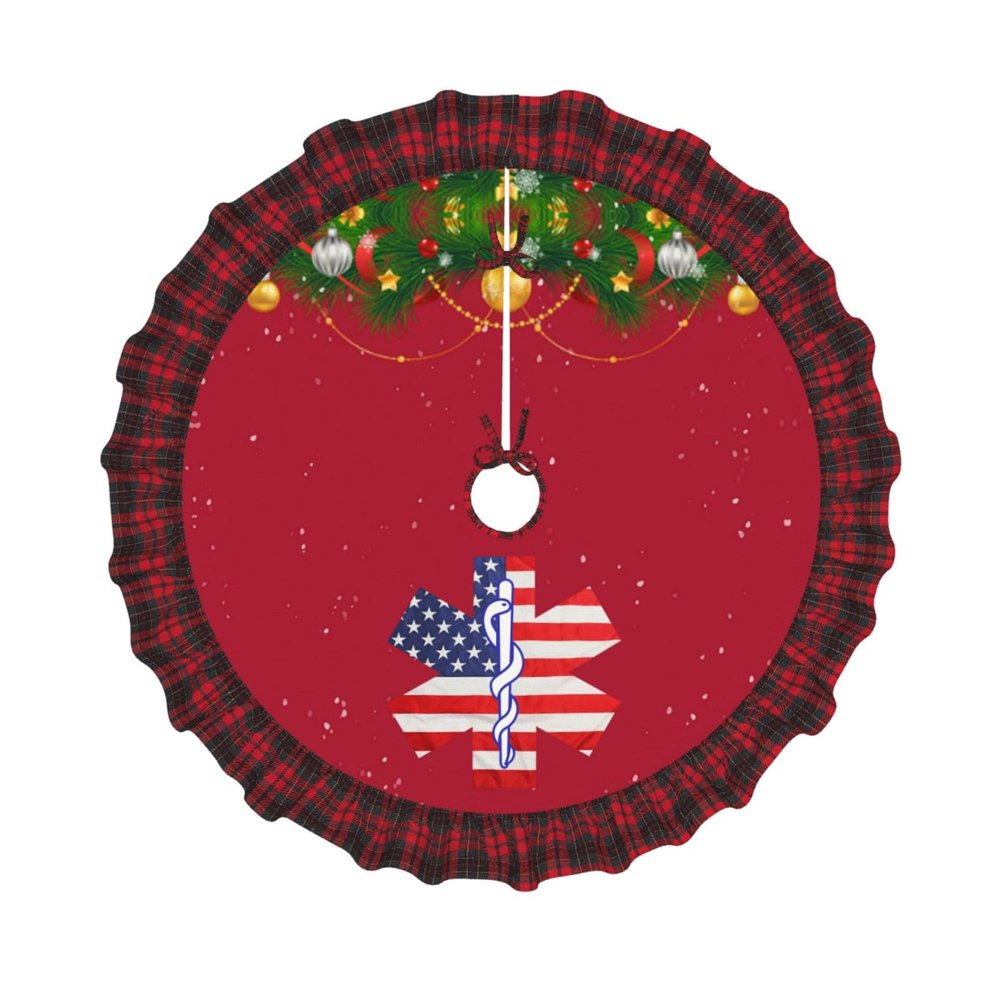 EMS Star of Life EMT Paramedic Medic American Flag Christmas Tree Skirt Multi-Size Christmas Festive Party Decorations