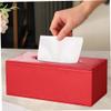 Tissue Box Holder Leather Tissue Box Holder Rectangle Tissue Box Cover Case Napkin Holder for Home Office Car Red Paper Towel Holders view 4