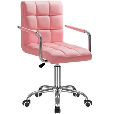 Furmax Vanity Office Chair with Wheels,Makeup PU Leather Executive Chair Modern Adjustable Home Desk Retro Comfortable Work Chair 360 Degree Swivel with Arms (Pink)