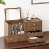 DTSMBTZ Jewelry and Makeup Storage Box with Mirror, DIY Organizer for Bedroom, Bathroom, Living Room, Brown view 2