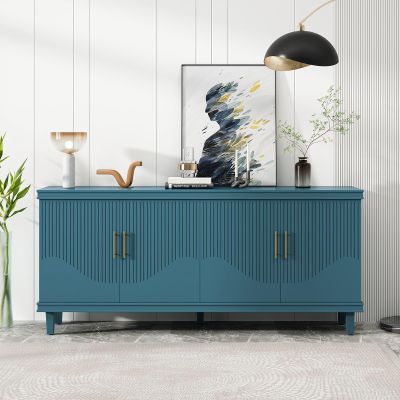 Bituman 70.07''Large Size 4-Door Buffet Cabinet with Storage, Modern Free Standing Kitchen Sideboard with 4 Metal Handles and Adjustable Shelves for Dining Room Living Room Hallway, Peacock Blue