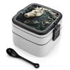 BTCOWZRV Horse Pattern Bento Box with Compartments Double Layer Bento Lunch Box with Spoon And Handle All-in-One Adult Lunchbox Leakproof Lunch Container for Work Picnic Travel view 1