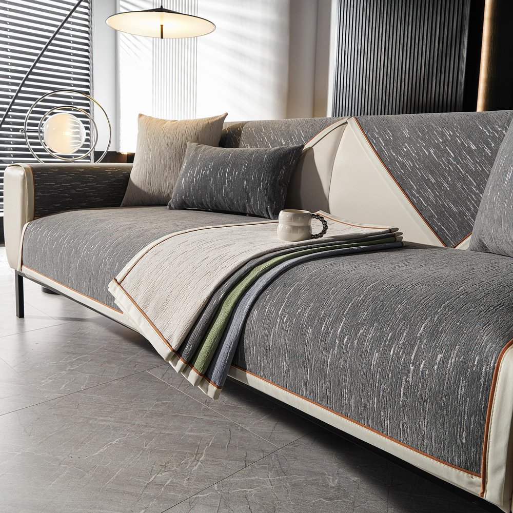 Rosygulls Simple Chenille Couch Cover Washable,Light Luxury Anti-Slip Chenille Sofa Slipcovers,1-Piece Sofa Cover Suitable for All Seasons,Couch Protectors Hemming-Gray,Backrest 28x35in/70x90cm