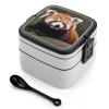 BTCOWZRV Animal Red Panda Bento Box with Compartments Double Layer Bento Lunch Box with Spoon And Handle All-in-One Adult Lunchbox Leakproof Lunch Container for Work Picnic Travel view 1
