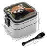 BTCOWZRV Animal Red Panda Bento Box with Compartments Double Layer Bento Lunch Box with Spoon And Handle All-in-One Adult Lunchbox Leakproof Lunch Container for Work Picnic Travel view 2