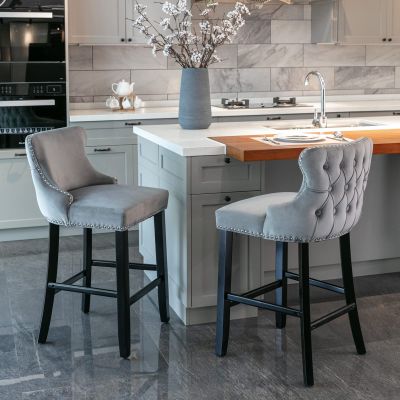 YiaFurio Counter Height Bar Stools Set of, 26" H Swivel Bar Stool with Wing-Back,Velvet Counter Stool, Solid Wood Legs, Retro Upholstered Barstools for Kitchen Island, Home Bar, Pub