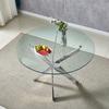 Goderfuu 36" Modern Round Table Set of 4, Tempered Glass Top and 4 Beige Velvet Chairs, Luxury Kitchen Table with Silver Stainless Steel X-Legs, 5 Piece Circle Dining Set view 3