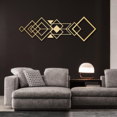 Geometric Metal Wall Decor, Metal Shapes Wall Decor, Geometric Metal Wall Art Decor, Modern Metal Wall Decor, Large Geometric Wall Art, Modern Art Wall Decor, Living Room Wall Hangings (Gold, 29"x 9"| 76x24cm)
