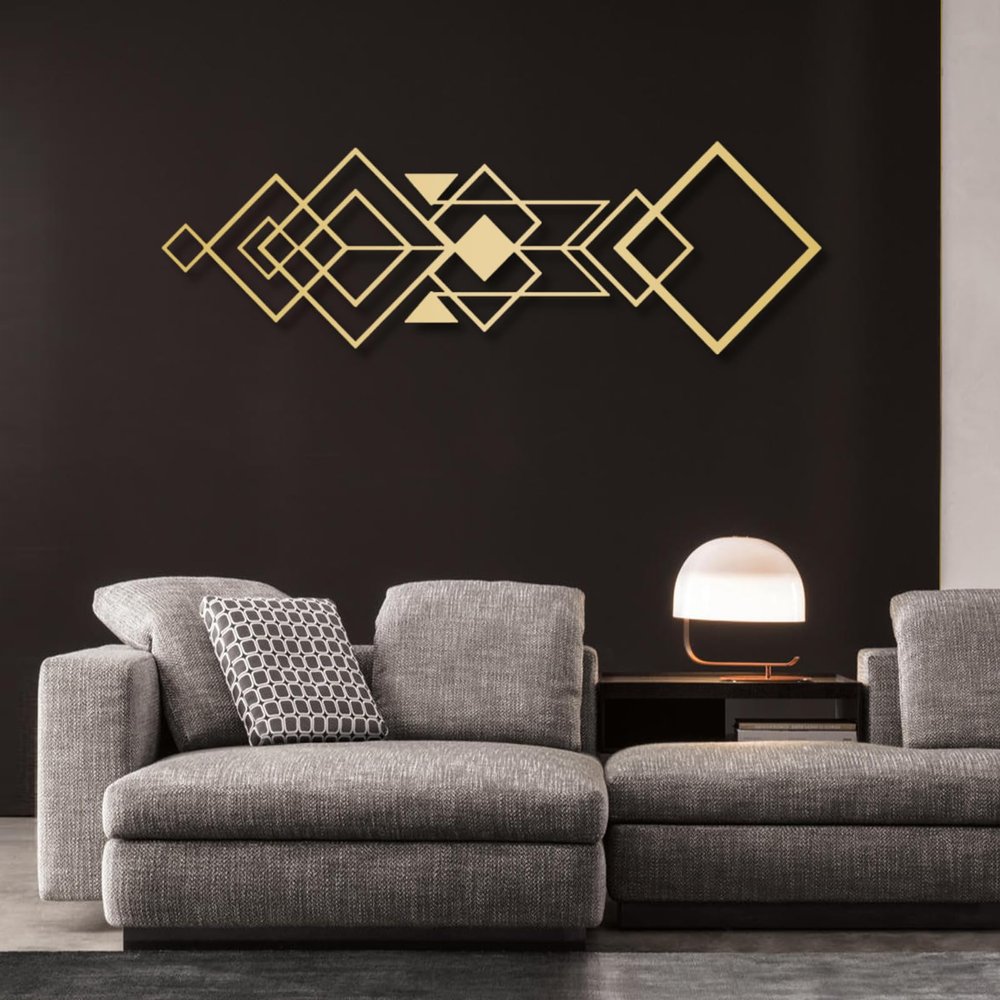 Geometric Metal Wall Decor, Metal Shapes Wall Decor, Geometric Metal Wall Art Decor, Modern Metal Wall Decor, Large Geometric Wall Art, Modern Art Wall Decor, Living Room Wall Hangings (Gold, 29"x 9"| 76x24cm)