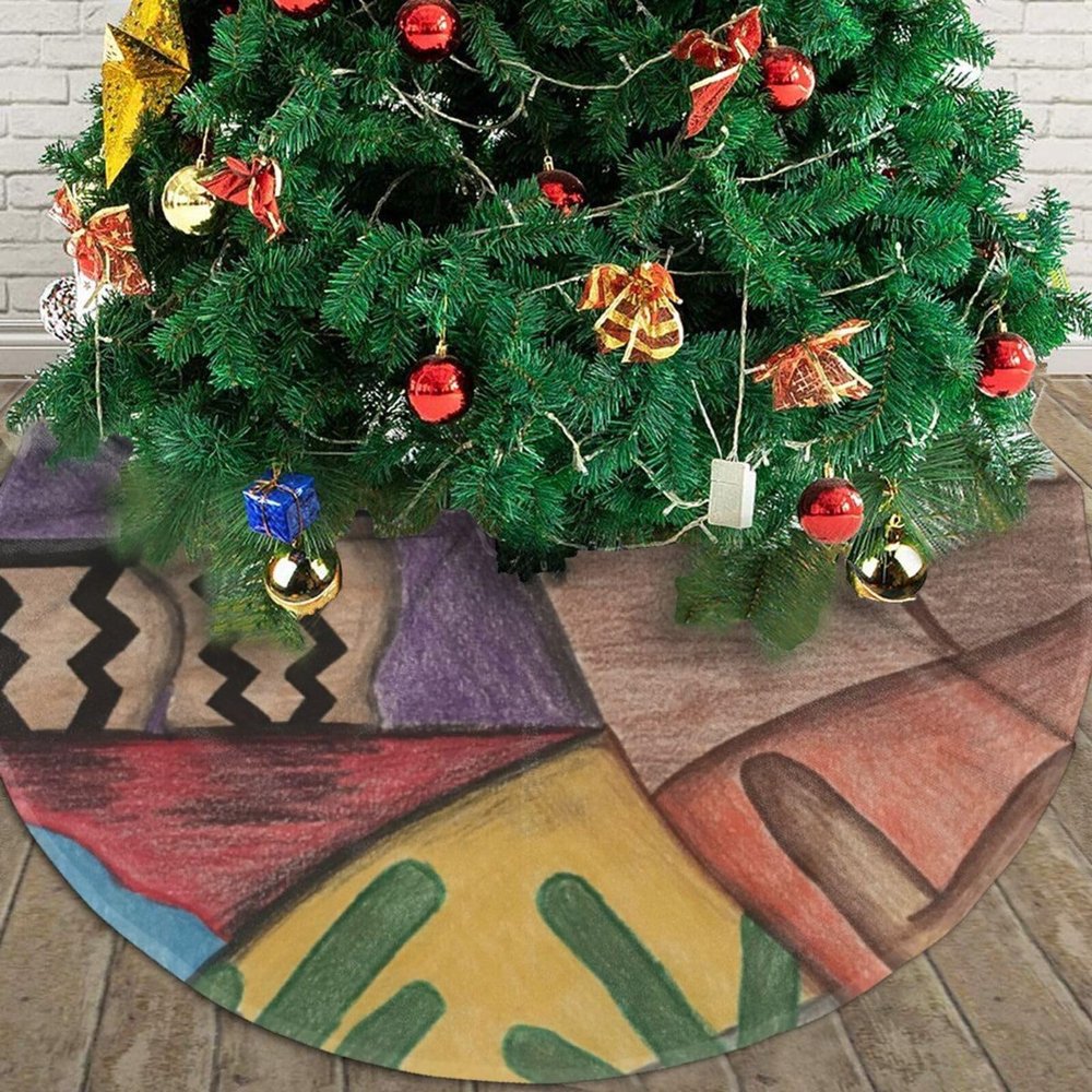 Christmas Tree Skirt, 30" Desert Southwest Folk Art for Christmas Decorations&Ornaments