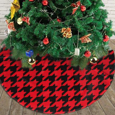 Christmas Tree Skirt, 30" Red and Black Houndstooth for Christmas Decorations&Ornaments