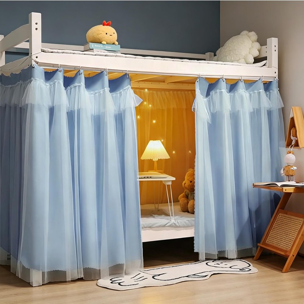 Navhao 2 Panels,Dorm Home Solid Thicken Bunk Blackout Bed Curtains Cloth Bed Canopy Men Women Single Sleeper, Blue
