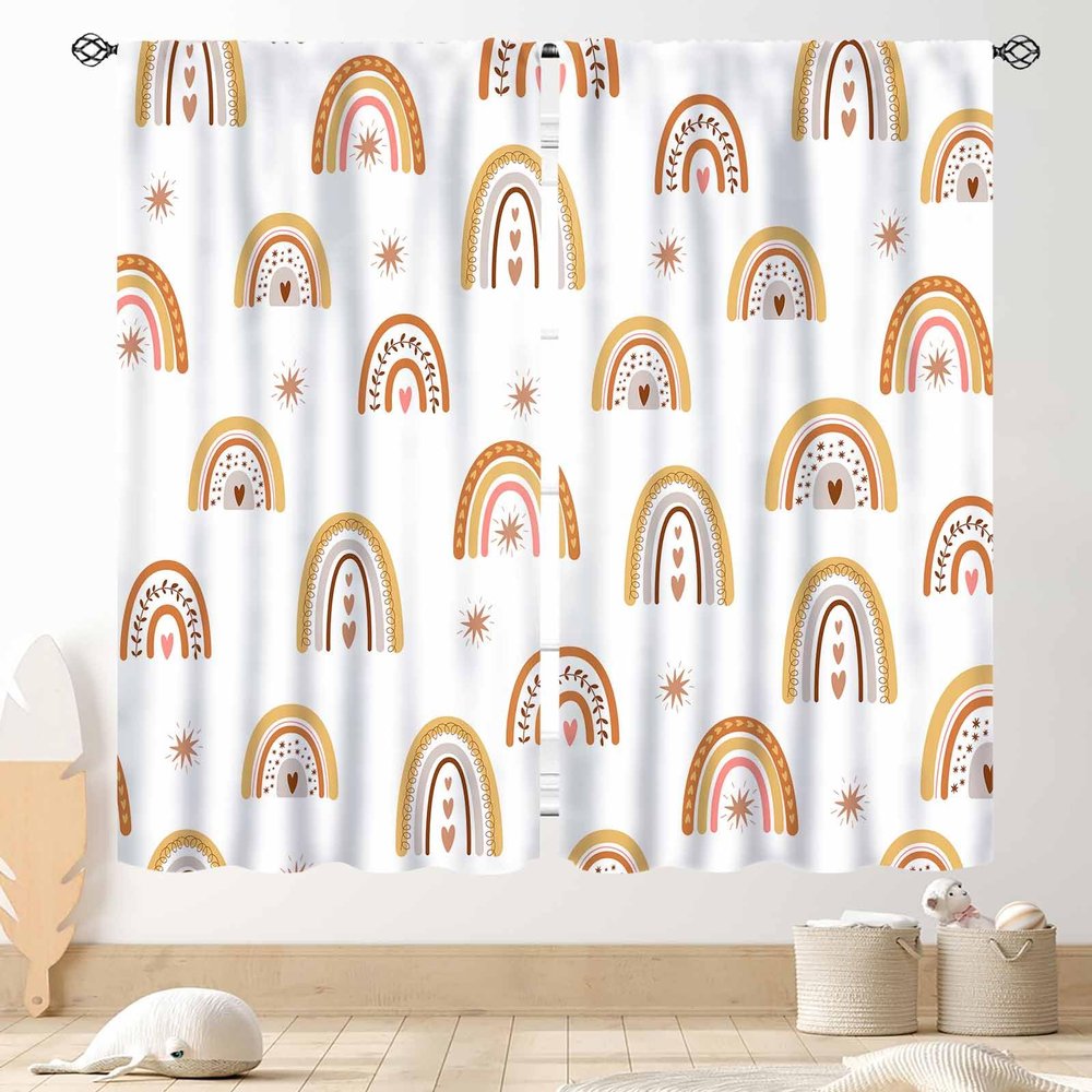 Boho Rainbow Curtains, Kids Girls Baby Cute LovelyRetro Vintage Rainbow Pastel Aesthetic Bohemian Window Curtains for Classroom Bedroom Living Room Nursery Playroom Drapery 2 Panels Set, 84"x63" Inch