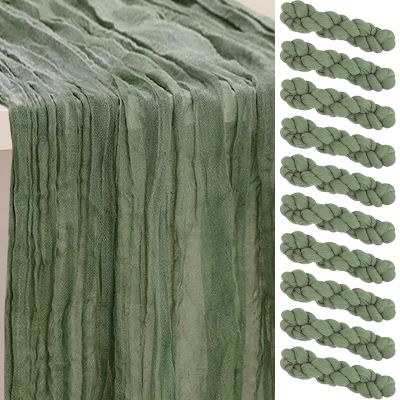 10 Pack Sage Green Cheesecloth Table Runner 35x120 Inch 10Ft Rustic Gauze Cheese Cloth Table Runner Sheer Cheesecloth Table Runners for Wedding Party Bridal Shower Decoration