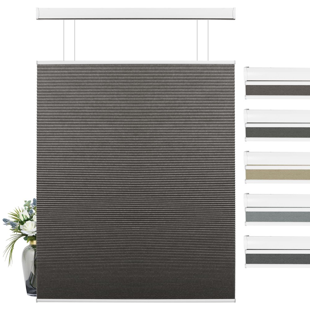 BERISSA Top Down Bottom Up Cordless Cellular Shades, Pull Down Blackout Jacquard Streaks Fabric Honeycomb Blinds for Window and Skylights(65" W x 80" H) Brown