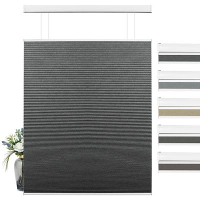 BERISSA Top Down Bottom Up Cordless Cellular Shades, Pull Down Blackout Jacquard Streaks Fabric Honeycomb Blinds for Window and Skylights(75" W x 90" H) Black