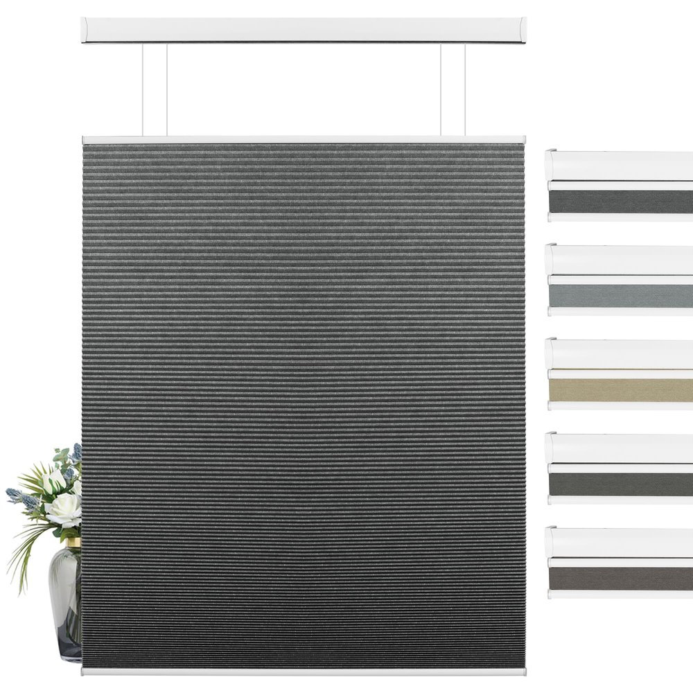 BERISSA Top Down Bottom Up Cordless Cellular Shades, Pull Down Blackout Jacquard Streaks Fabric Honeycomb Blinds for Window and Skylights(75" W x 90" H) Black