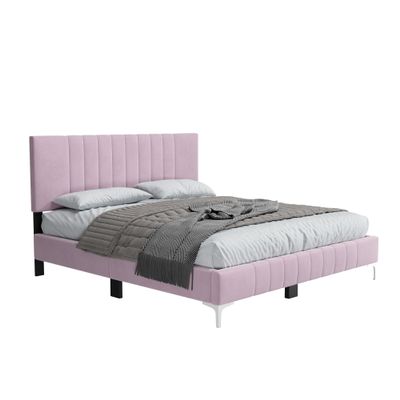 Woodpecker's Inc Dean Queen Size Velvet Bed in Pink with Silver Metal Legs