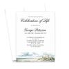Custom Celebration of Life Invitation Cards and Envelopes, FLAT Personalized Memorial Card for Funeral Beach, Elegant Script Invitations Funerals, Landscape, Your Choice of Quantity and Envelope Color view 1