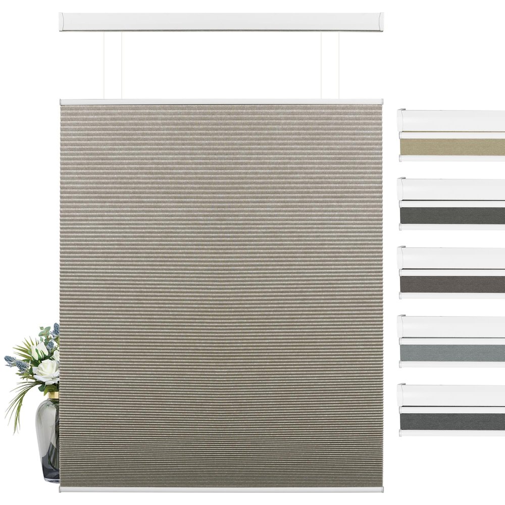 BERISSA Top Down Bottom Up Cordless Cellular Shades, Pull Down Blackout Jacquard Streaks Fabric Honeycomb Blinds for Window and Skylights(30.5" W x 52" H) Beige