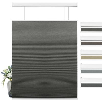 BERISSA Top Down Bottom Up Cordless Cellular Shades, Pull Down Blackout Jacquard Streaks Fabric Honeycomb Blinds for Window and Skylights(30" W x 64" H) Gray