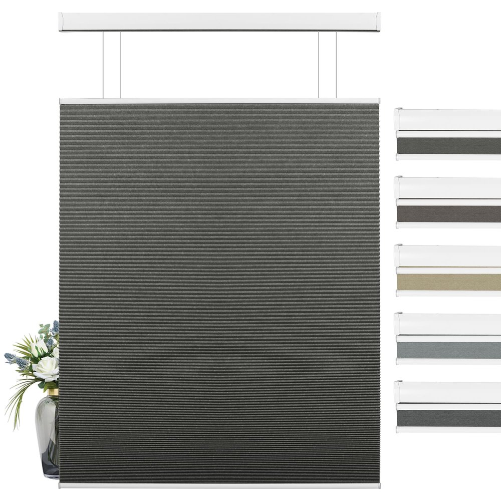 BERISSA Top Down Bottom Up Cordless Cellular Shades, Pull Down Blackout Jacquard Streaks Fabric Honeycomb Blinds for Window and Skylights(30" W x 64" H) Gray