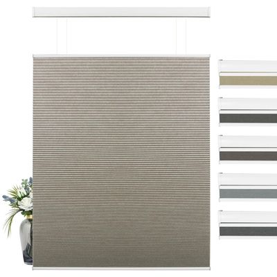 BERISSA Top Down Bottom Up Cordless Cellular Shades, Pull Down Blackout Jacquard Streaks Fabric Honeycomb Blinds for Window and Skylights(55" W x 64" H) Beige