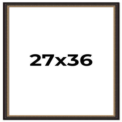 Poster Palooza 27x36 Frame Black and Gold Ornate Solid Wood Picture Frame | 1.5 Inch Moulding Width | with UV Acrylic Plexiglass, Foam Board Backing & Hanging Hardware Included