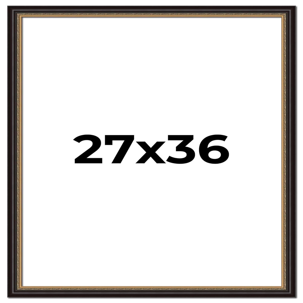 Poster Palooza 27x36 Frame Black and Gold Ornate Solid Wood Picture Frame | 1.5 Inch Moulding Width | with UV Acrylic Plexiglass, Foam Board Backing & Hanging Hardware Included