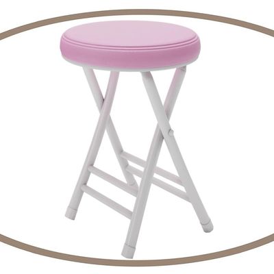 BERWDUXA Folding Stool Round Padded, 18 Inch Kitchen Stool, Collapsible Padded Bar Stools, Lightweight and Portable, for Dining, Bedroom, Bathroom(Pink)