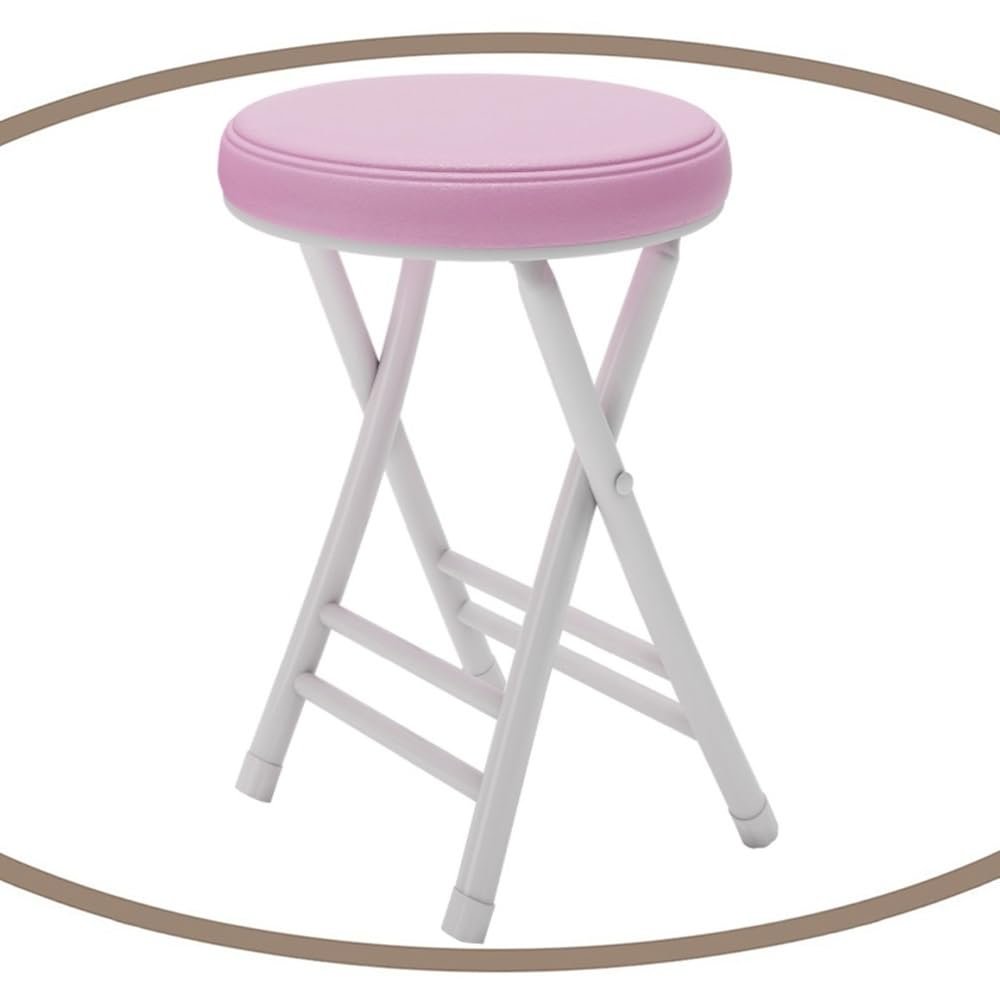BERWDUXA Folding Stool Round Padded, 18 Inch Kitchen Stool, Collapsible Padded Bar Stools, Lightweight and Portable, for Dining, Bedroom, Bathroom(Pink)