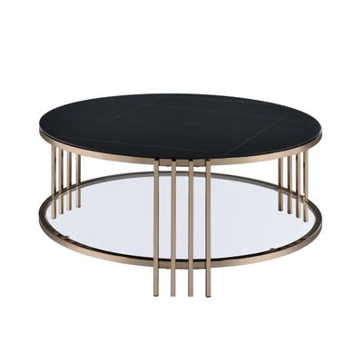 Acme Abisha Metal/Glass Coffee Table with Stone Top in Black/Champagne Gold