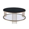 Acme Abisha Metal/Glass Coffee Table with Stone Top in Black/Champagne Gold view 1