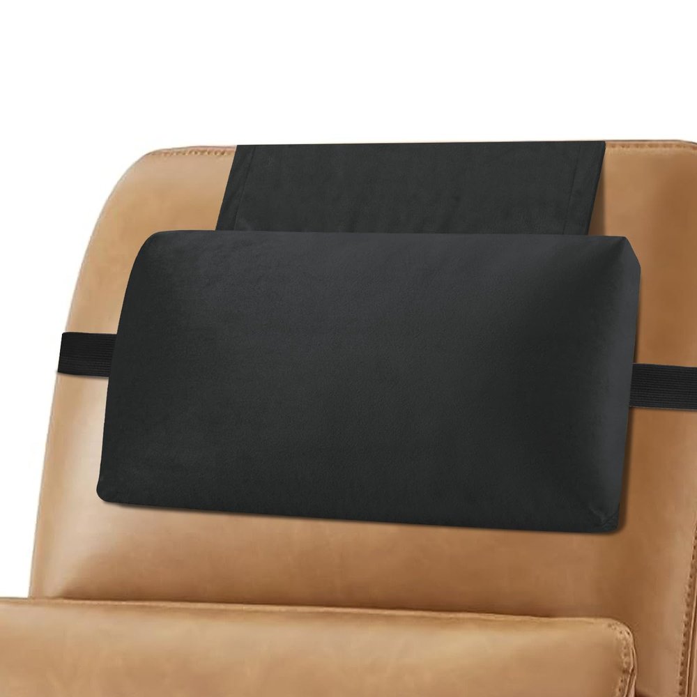 Head Recliner Pillow Adjustable Shredded Memory Foam Headrest Pillow for Recliners,Non-Slip Velvet Cushion for Pain Relief Neck Support Pillow for Travel Home Recliner Sofa Armchair (Black)