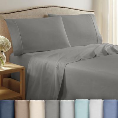 4 Piece King Sheet Set | King Size Bed Sheets Set | Lightweight Breathable 100% Cotton Sheets | Wrinkle Resistant & Fade Resistant Sateen Sheets | Silky Soft & Durable | Gray
