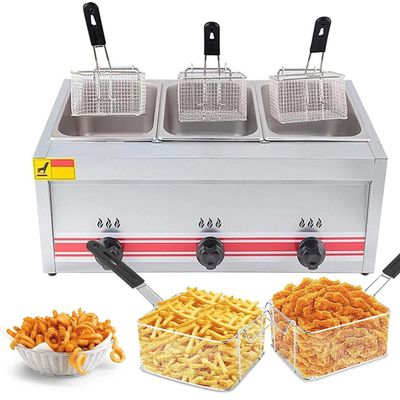 Two Tank Outdoor Deep Fryer Fish Fryer, French Fries Fryer, Electric Deep Fryer Commercial, Dual Tank Kitchen Countertop Commercial Frying Machine, Adjustable Temperature,Triplecylinder10L+10L+10L