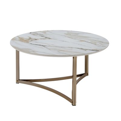 Acme Aziz Contemporary Metal Coffee Table with Stone Top in Champagne Bronze