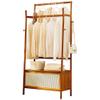 Coat Rack Garment Rail Bamboo Clothes Rail Stand, Stable Clothes Rack With Double Clothes Rail, Free Standing Garment Rack With Storage Shelves Coat Rack For Dr view 1