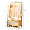 Coat Rack Garment Rail Bamboo Clothes Rail Stand, Stable Clothes Rack With Double Clothes Rail, Free Standing Garment Rack With Storage Shelves Coat Rack For Dr view 3
