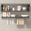 Kitchen Organizer Pull Down Wall Cabinet Storage Organizer, 2-Tier Pull-Down Dish and Spice Rack System, Fold Pull Down Shelf Brackets Holds Seasoning Jars, Bottles, Shakers (Gris 80cm/31.5in) view 1